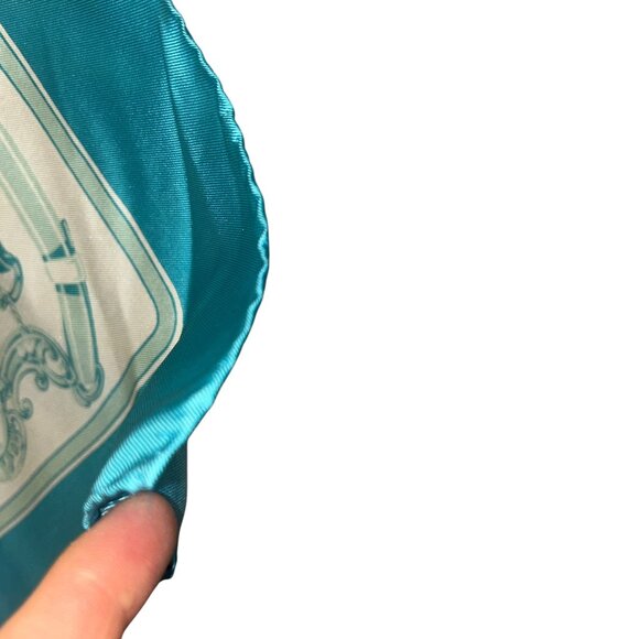 turquoise cream silk horse bridles equestrian hand rolled sewn scarf - Picture 4 of 8